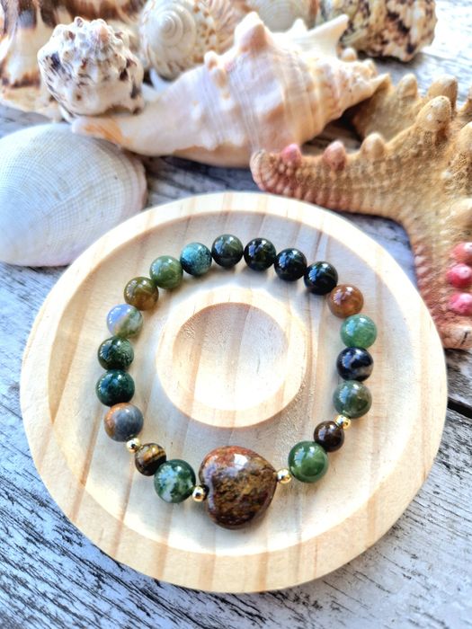 Bransoletka agat indyjski, hematyt, jaspis, tygrysie oko