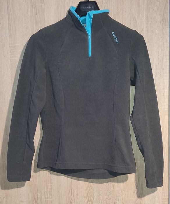 Ciepły polar termiczny Quechua damski M szary z turkusowym zamkiem