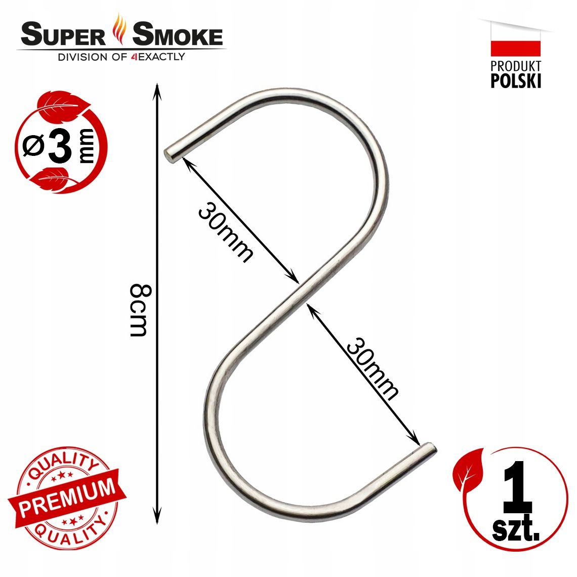 Hak Wędzarniczy nieostry Super Smoke do wędlin 3mm 8cm Premium