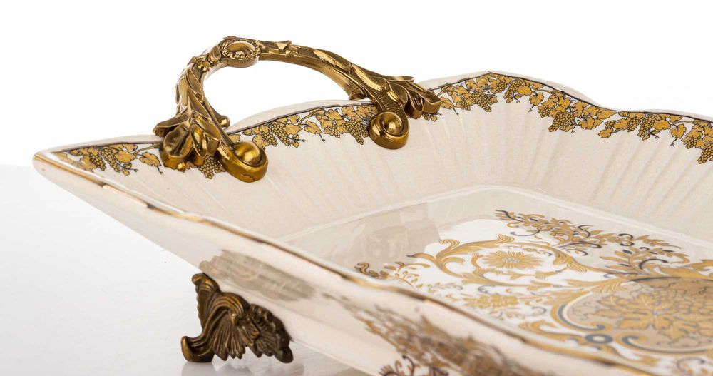 Patera Ceramiczna Dekoracyjna Taca Złota Empire Cesarska Na Stół182451