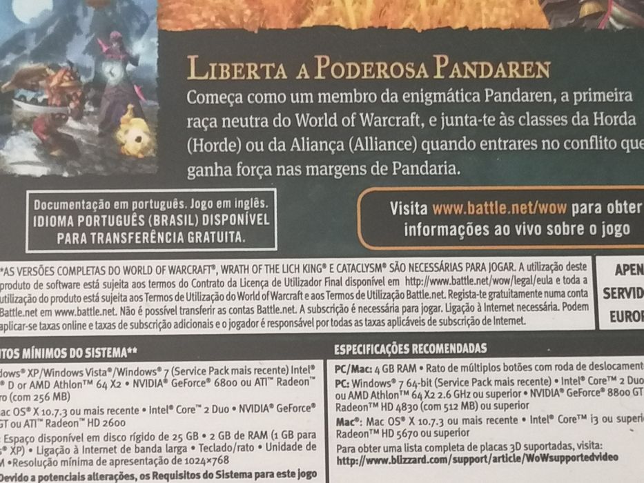 Jogo de computador PC Dvd-Rom World of Warcraft: Mists of Pandaria