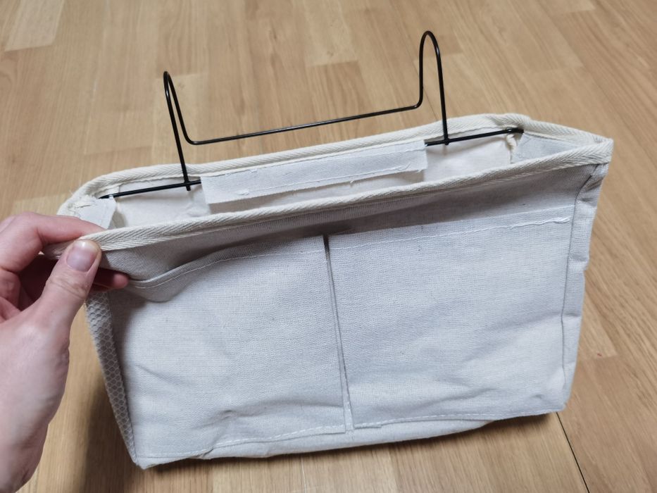 Duży koszyk organizer kremowy na ramę łóżka