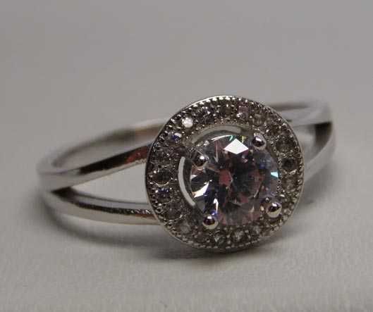 Srebrny pierścionek okrągła markiza z cyrkoniami R.13.