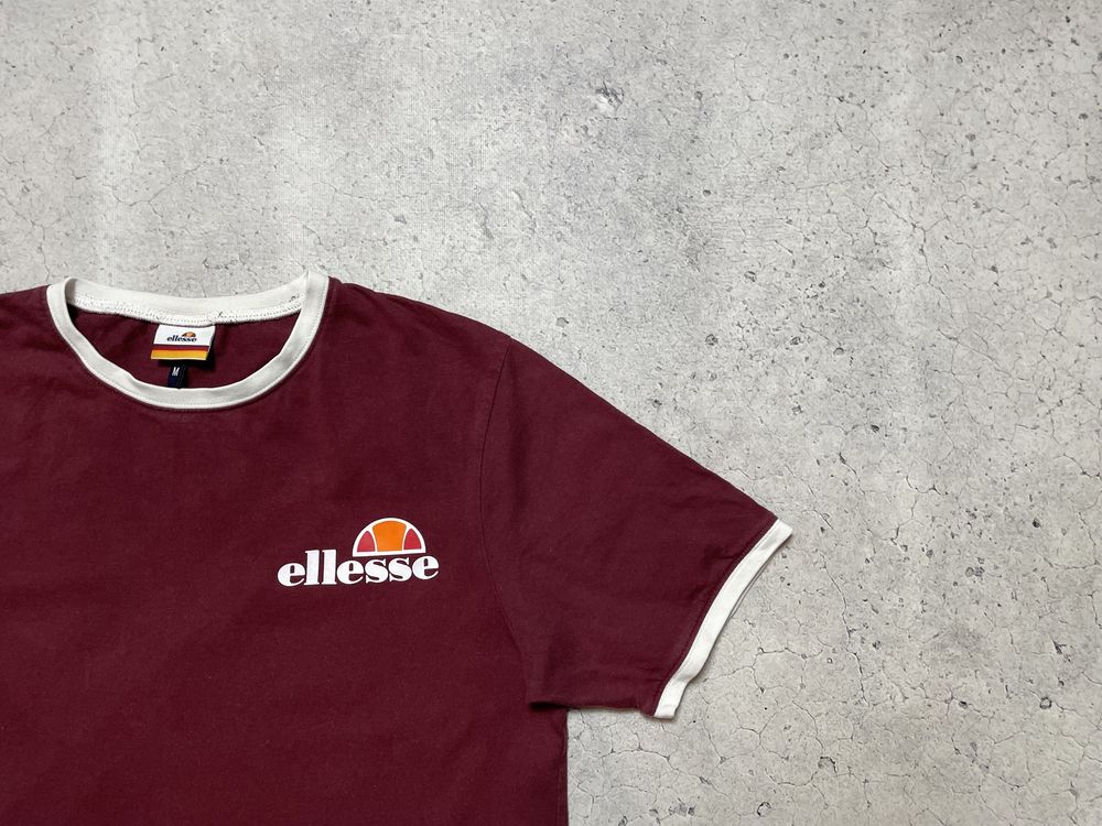 Мужская Бордовая Футболка Ellesse Оригинал Размер S-M С Лампасами