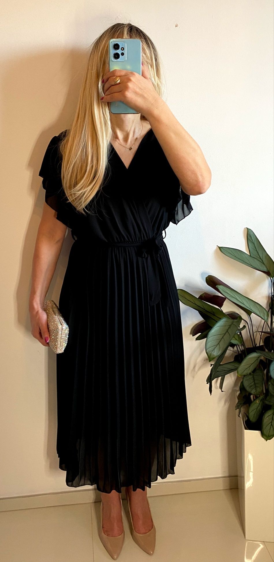 Sukienka 2xl 44 wesele chrzciny wieczorowa plisowana elegancka midi