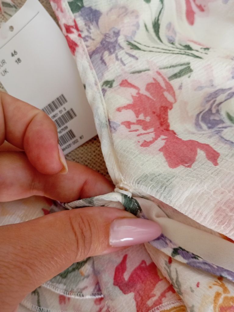 H&M L-XXXL krótka NOWA zwiewna sukienka z falbanką kwiaty kwiatuszki