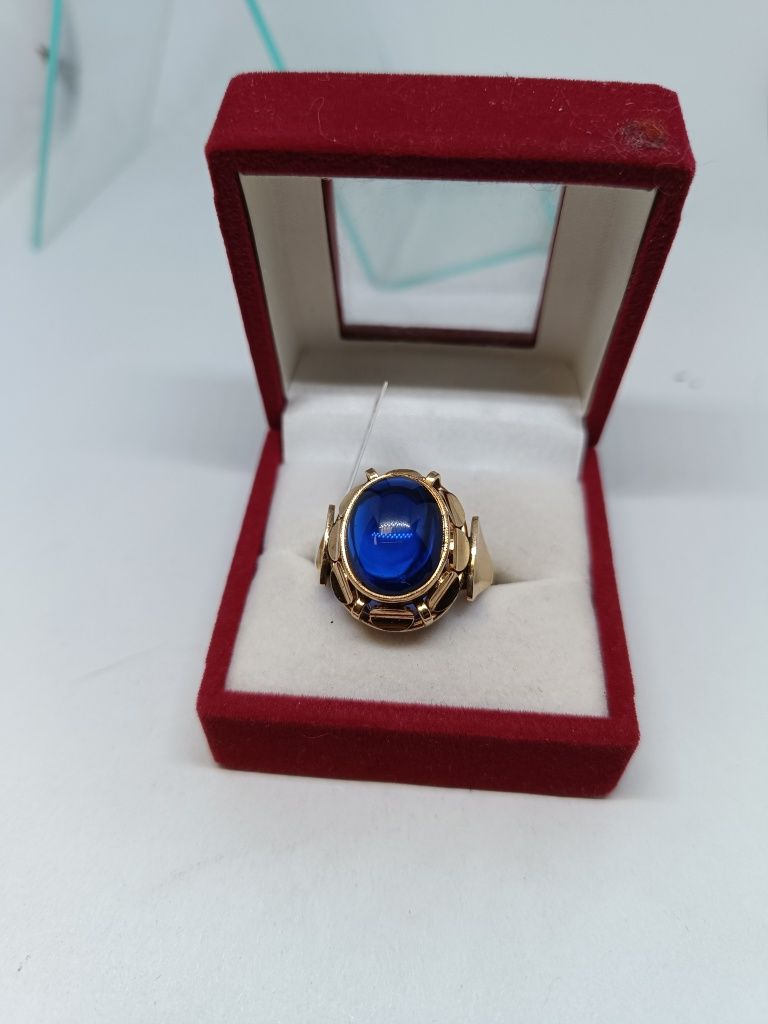 Złoty pierścionek z niebieskim oczkiem złoto 585 rozmiar 16