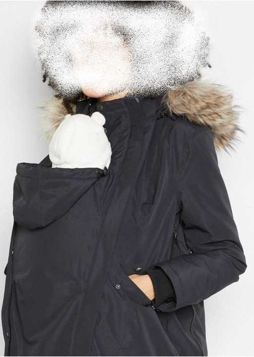 płaszcz ciążowy ocieplany wodoodporny kaptur,  z wstawką niemowlęcą 42