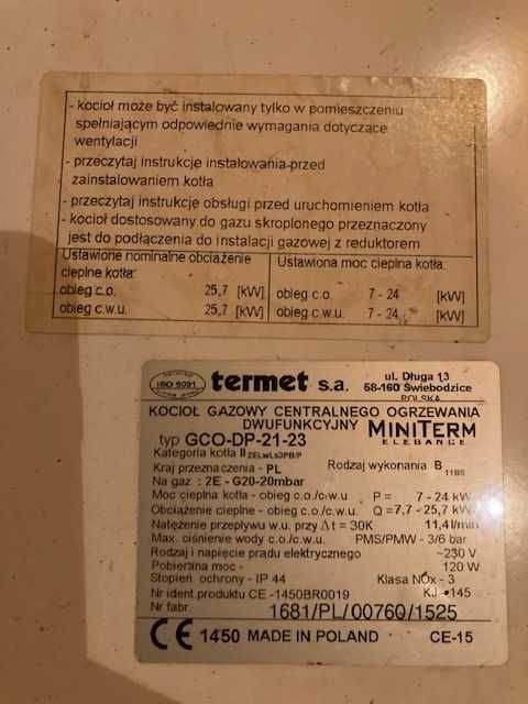 piec gazowy polski Termet uszkodzony na części w całości