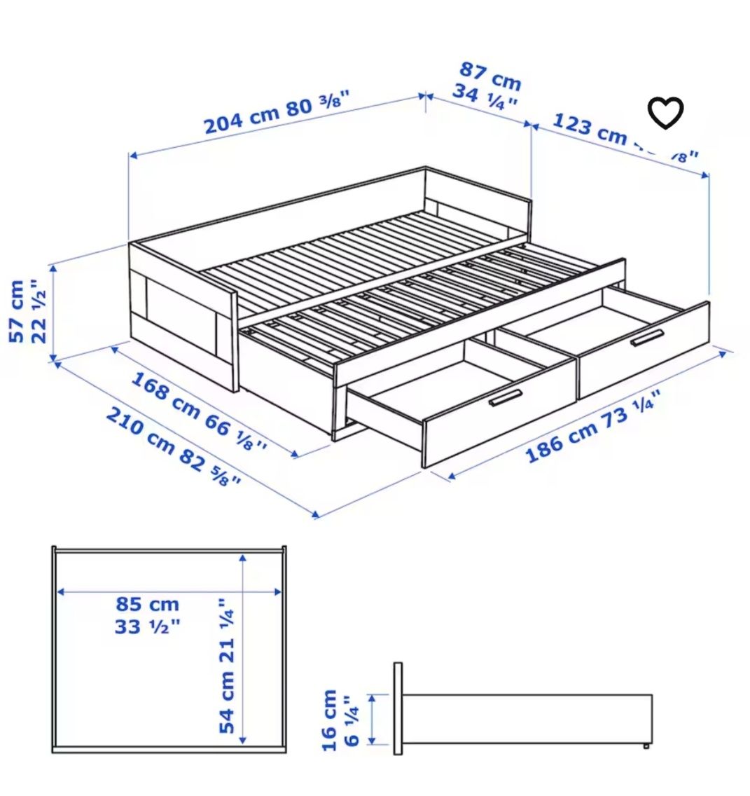 Białe drewniane łóżko Ikea Brimnes + pokrycie leżanki  GRONG  podwójne