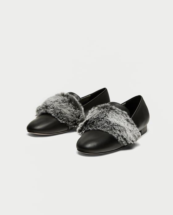 ZARA lordsy czarne mokasyny z futerkiem futerko 37 NOWE