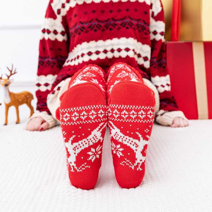 Гольфи новорічні з оленями гетри теплі червоні панчохи білі заколінки
