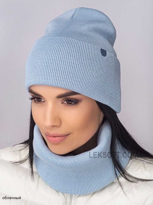Женская шапка бини  и шарф кашемир