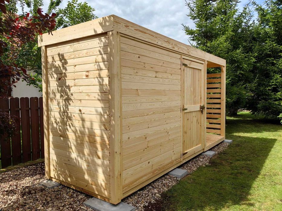 Domek narzędziowy drewniany z drewutnią 4,5x1,5m , domek ogrodowy