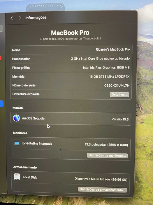 Macbook Pro 13" 2020 | i5 | 16GB RAM | 512 GB de espaço