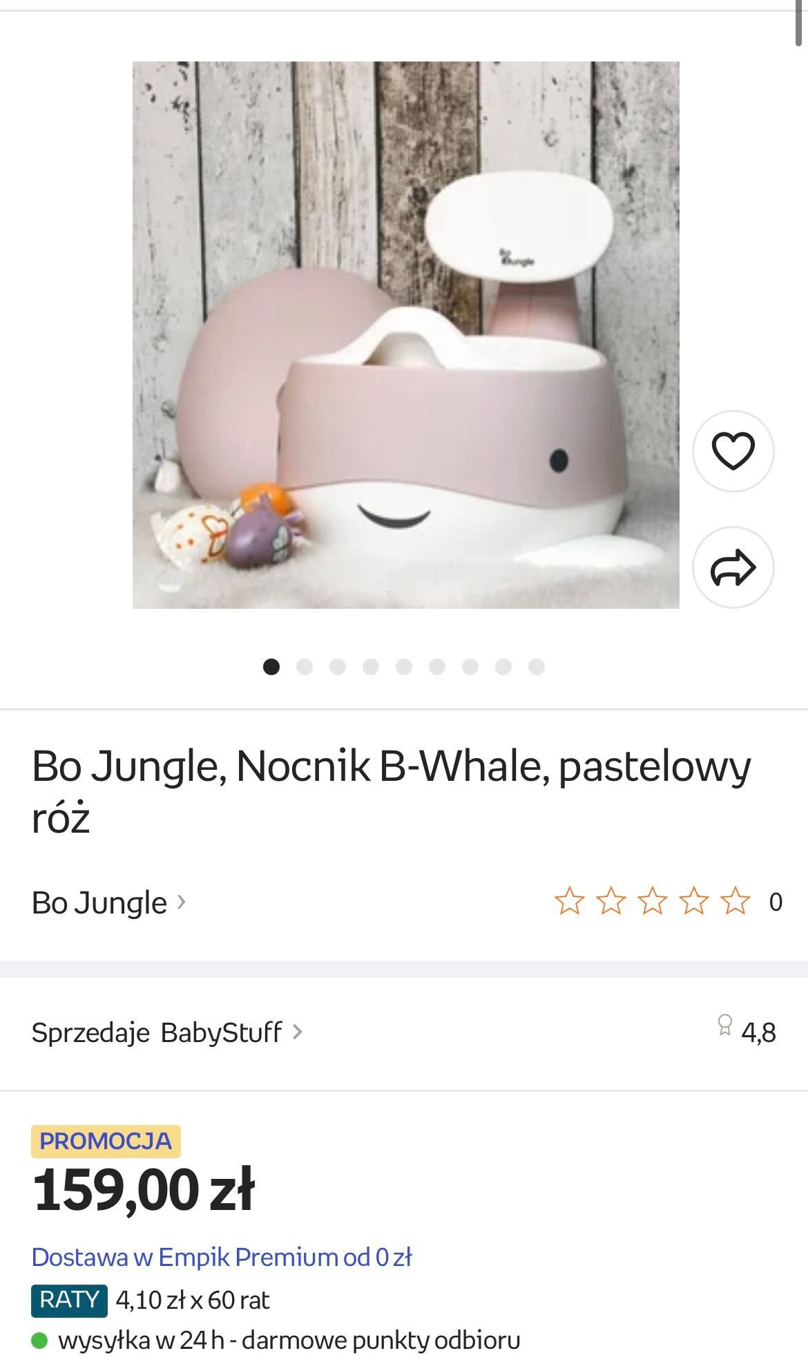 Nocnik Bo Jungle wieloryb ergonomiczny pudrowy róż B-Whale