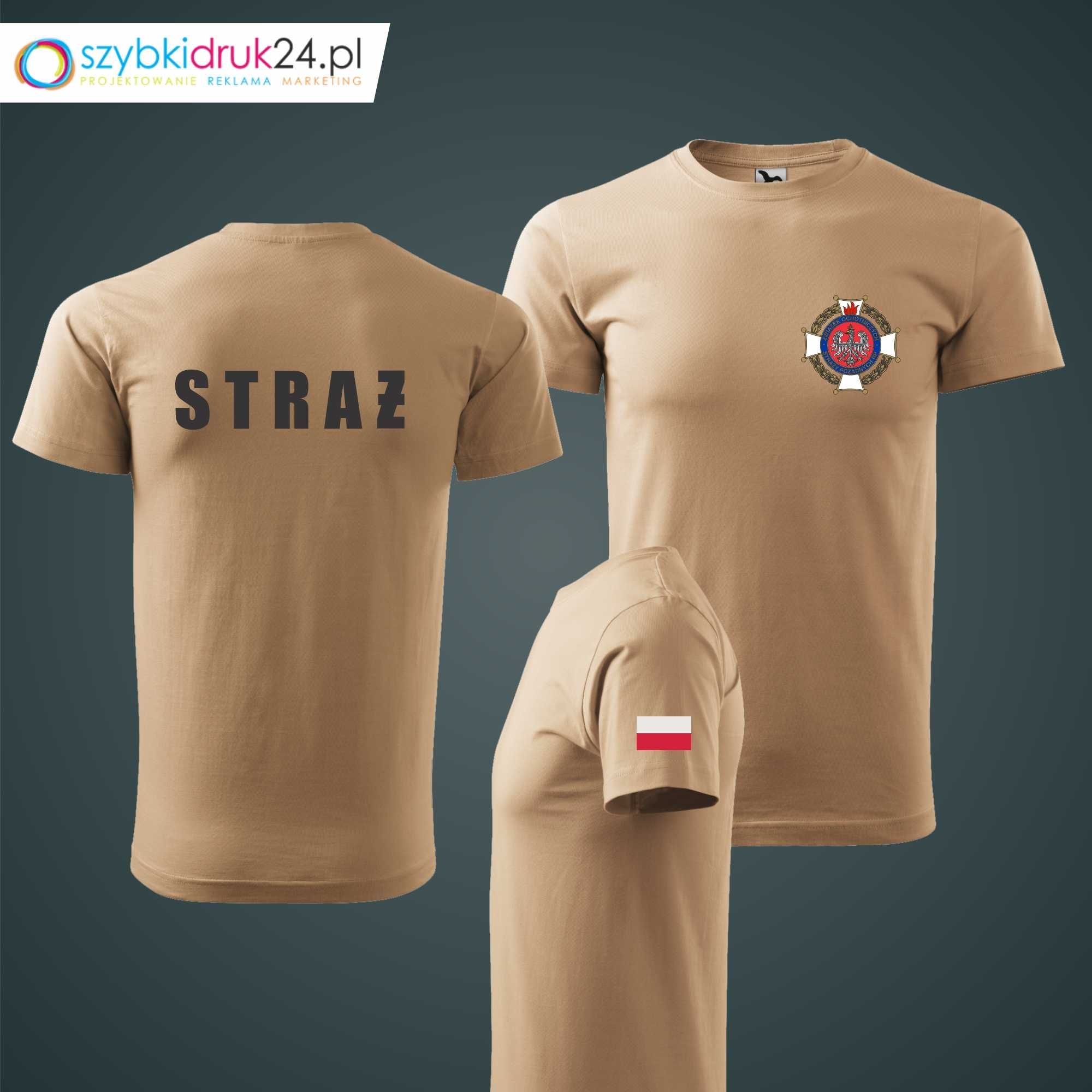 Koszulka, T-Shirt STRAŻ POŻARNA - piaskowa - OSP / PSP / własne logo