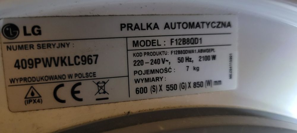 Pralka na część LG