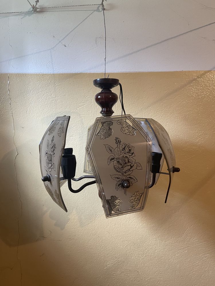 Lampa żyrandol prl szklany porcelana sprawny