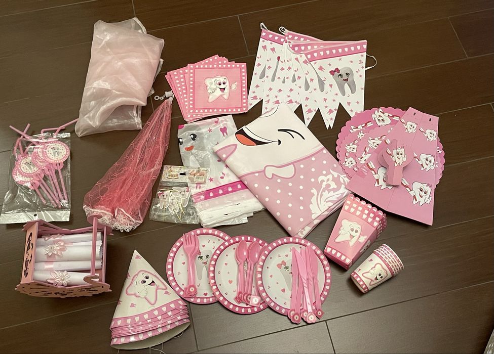 Декор для праздника первый зуб ,одноразовая посуда