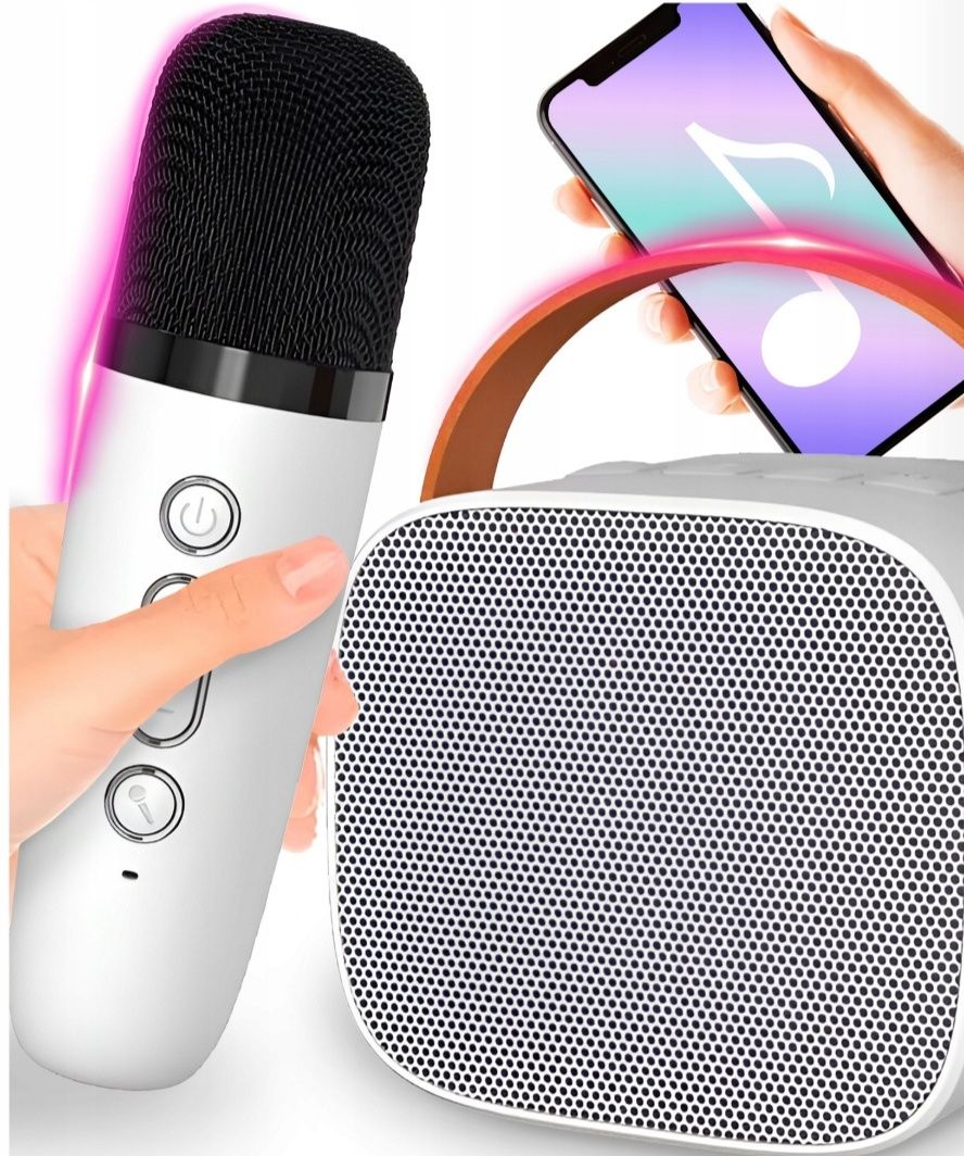 Głośnik bezprzewodowy przenośny 2w1 LED USB mikrofon karaoke bluetooth