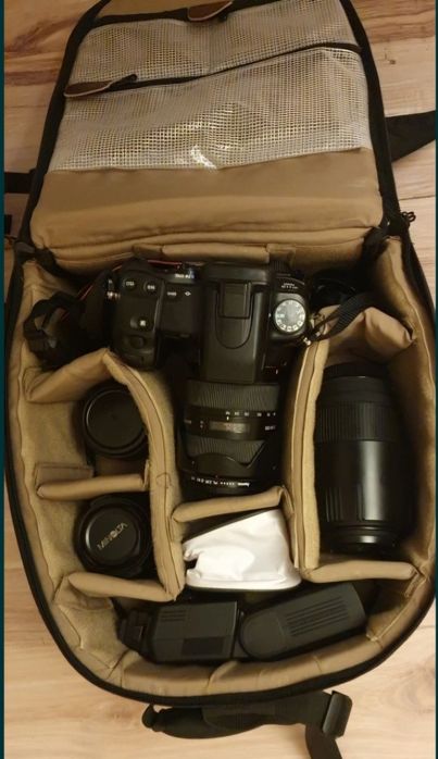 Zestaw fotograficzny studyjny aparat Sony Alpha 700+ obiektywy plecak