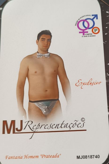 Conjunto Lingerie Masculina Prateada. Tanga e Laço