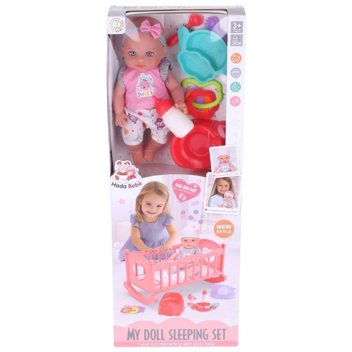 Łóżeczko Kołyska dla Lalek + Interaktywna Lalka Bobas Mówi Mama Tata
