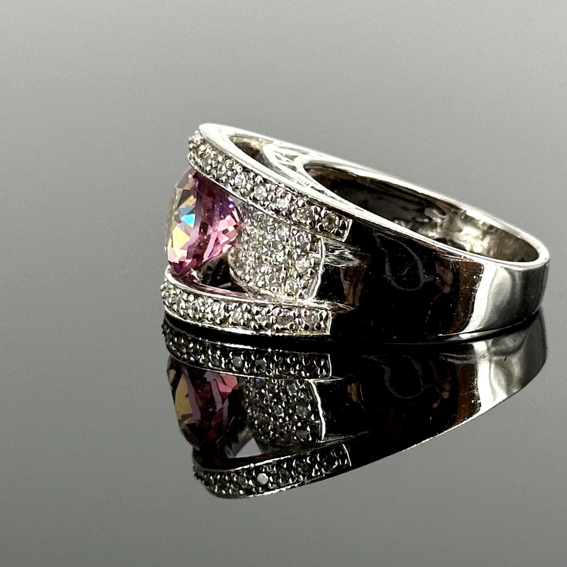 Srebro - Srebrny pierścionek z Cyrkoniami i Różowym Turmalinem