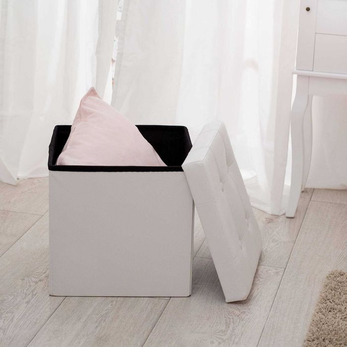 Składany puf ze schowkiem biały OUTLET