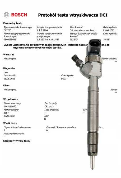 Wtryskiwacze BOSCH KOMPLET 4 Sztuk 0445.116.035 VW 2,0TDi