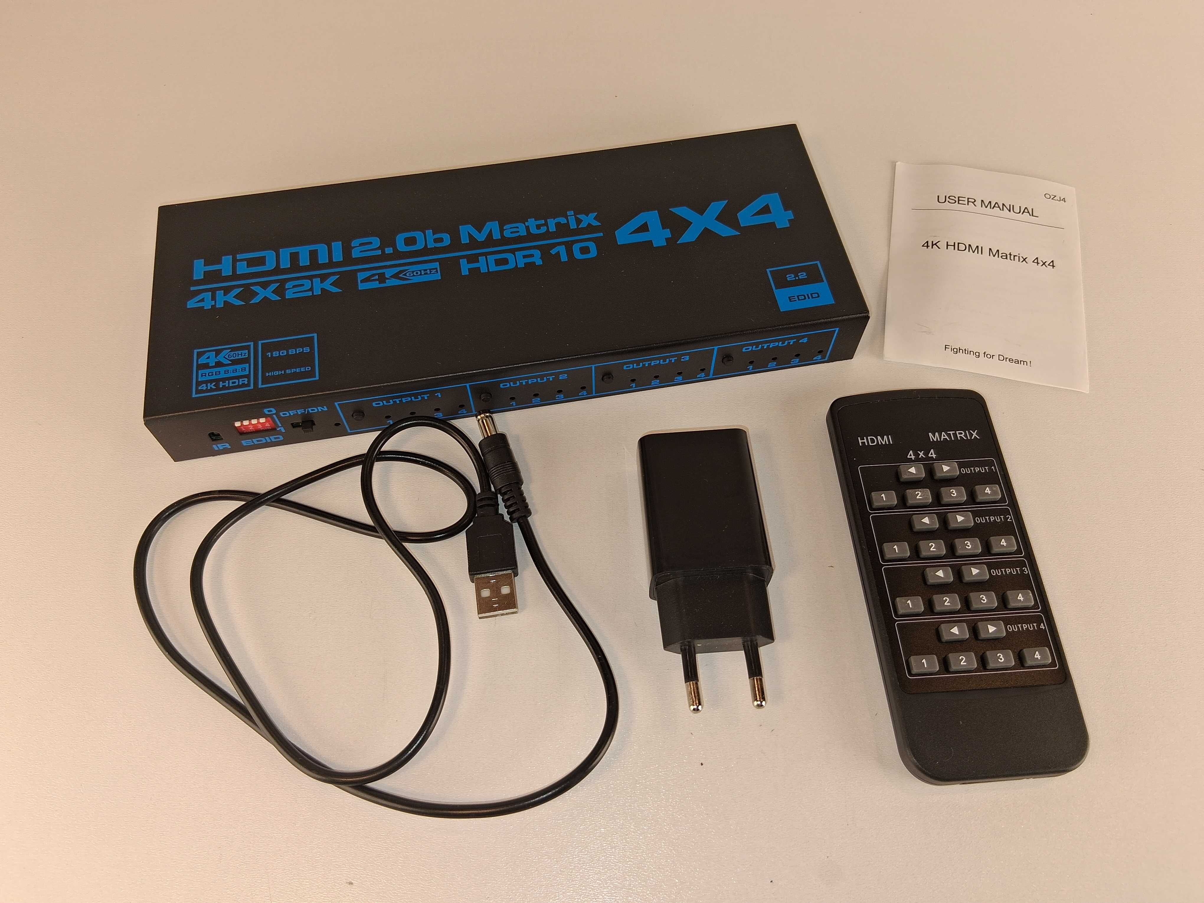 E135 HDMI Matrix 4x4 2.0b 4K HDR10 Z Pilotem I Zasilaniem