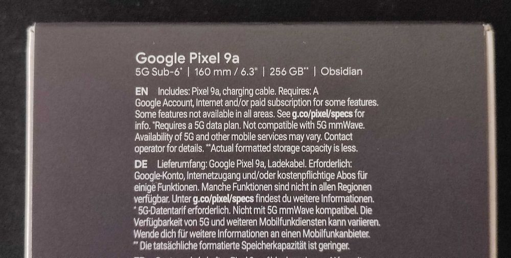 Google Pixel 9a 256GB Obsidian novo com garantia na caixa com fatura
