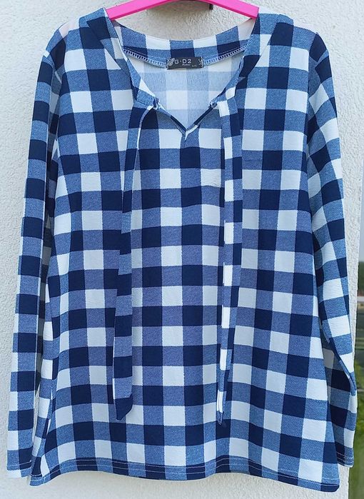 Niebiesko-biała bluzka w kratę kratkę G-D2 Fashion 40 L