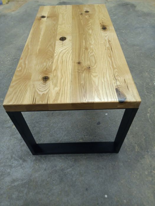 Stolik kawowy drewniany jesionowy w stylu Loft 50cmx80cm nogi metalowe