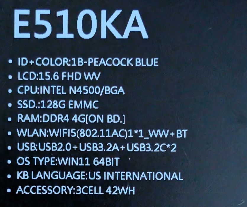 Laptop ASUS VivoBook Go E510KA/15.6/Celeron 4500-2.8/4GB/SSD128/Win11