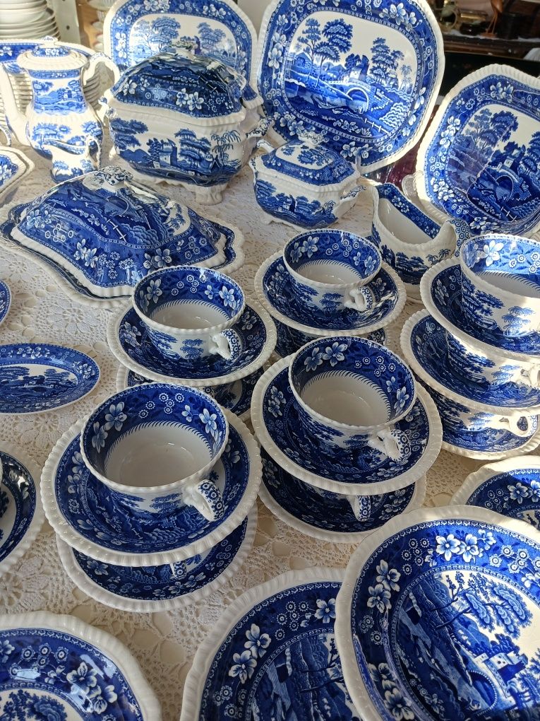 Lata 30 SPODE Ponad 70 elementow 12 osobowy obiad kawa Blue Tower