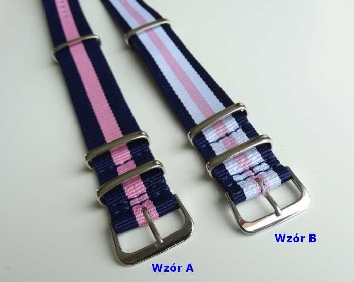 Damski pasek do zegarka nylonowy NATO 18mm 20mm różowy pink modny