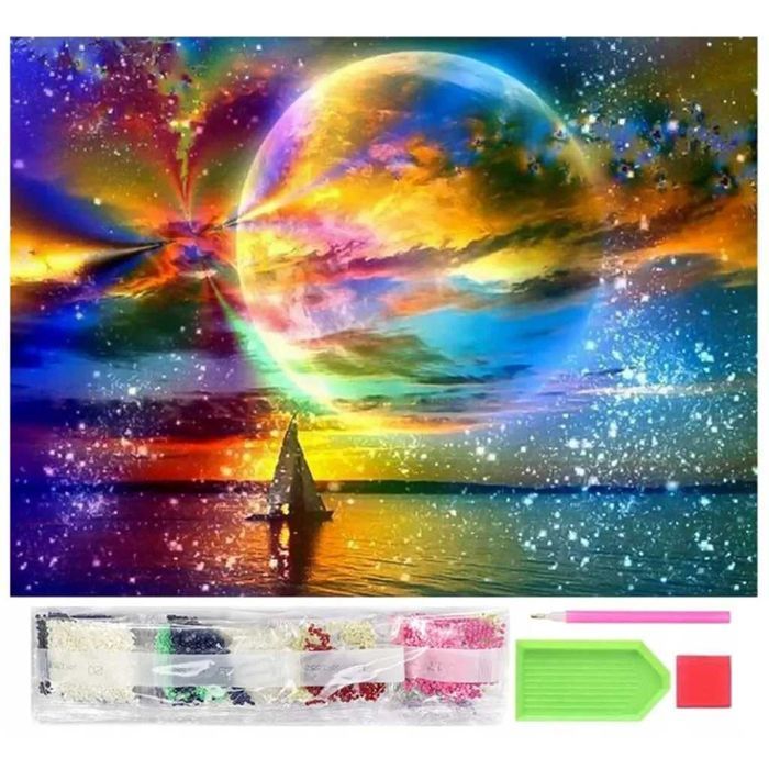 HAFT DIAMENTOWY mozaika diamentowa zestaw 30×40 cm KOLOROWY KSIĘŻYC