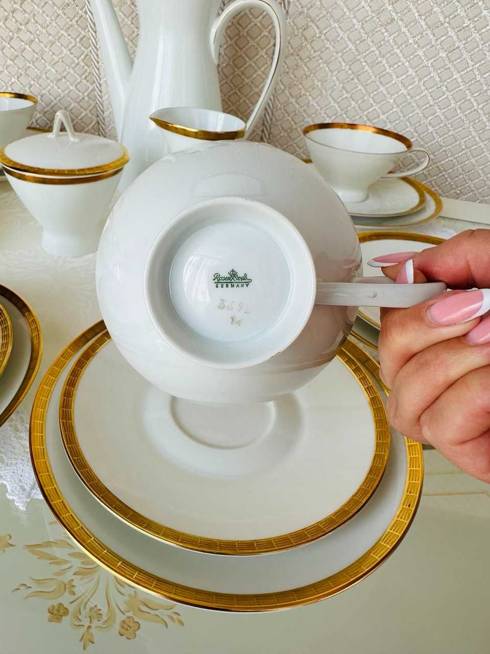 Сервіз столово-чайний Rosenthal білосніжний з золотою облямівкою 12 пр