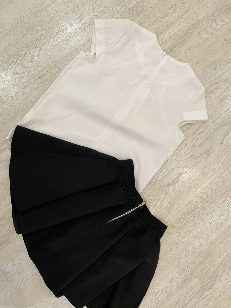 Белая блузка и черная юбка на девочку 6-8лет