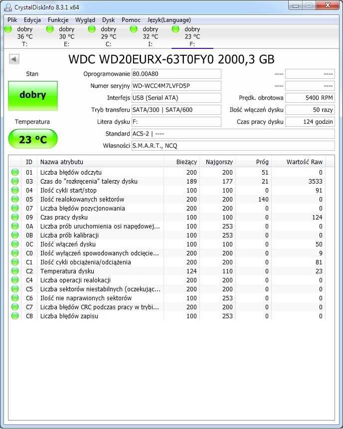 Dysk 2TB WD20EURX SATA prawie nowy