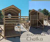 Drewniany Domek dwupoziomowy dla dzieci ogrodowy kiężycowa chatka