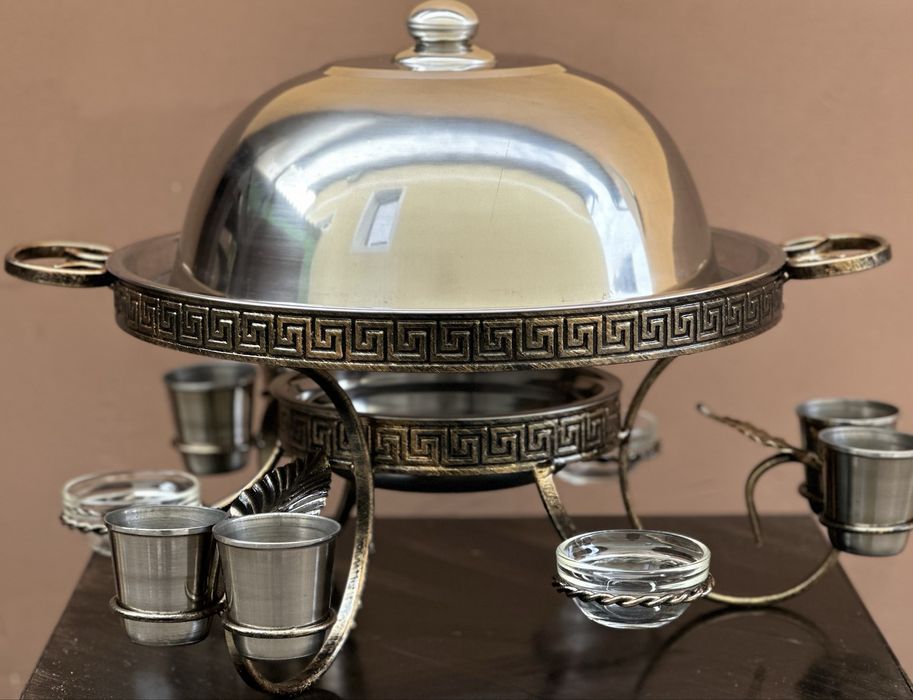 Садж для шашлыка Люкс греция с соусницами и рюмками 36 см