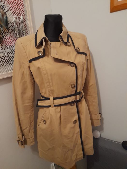 Płaszcz r. 158, XS/S, beżowo-czarny, wiosenny, Orsay