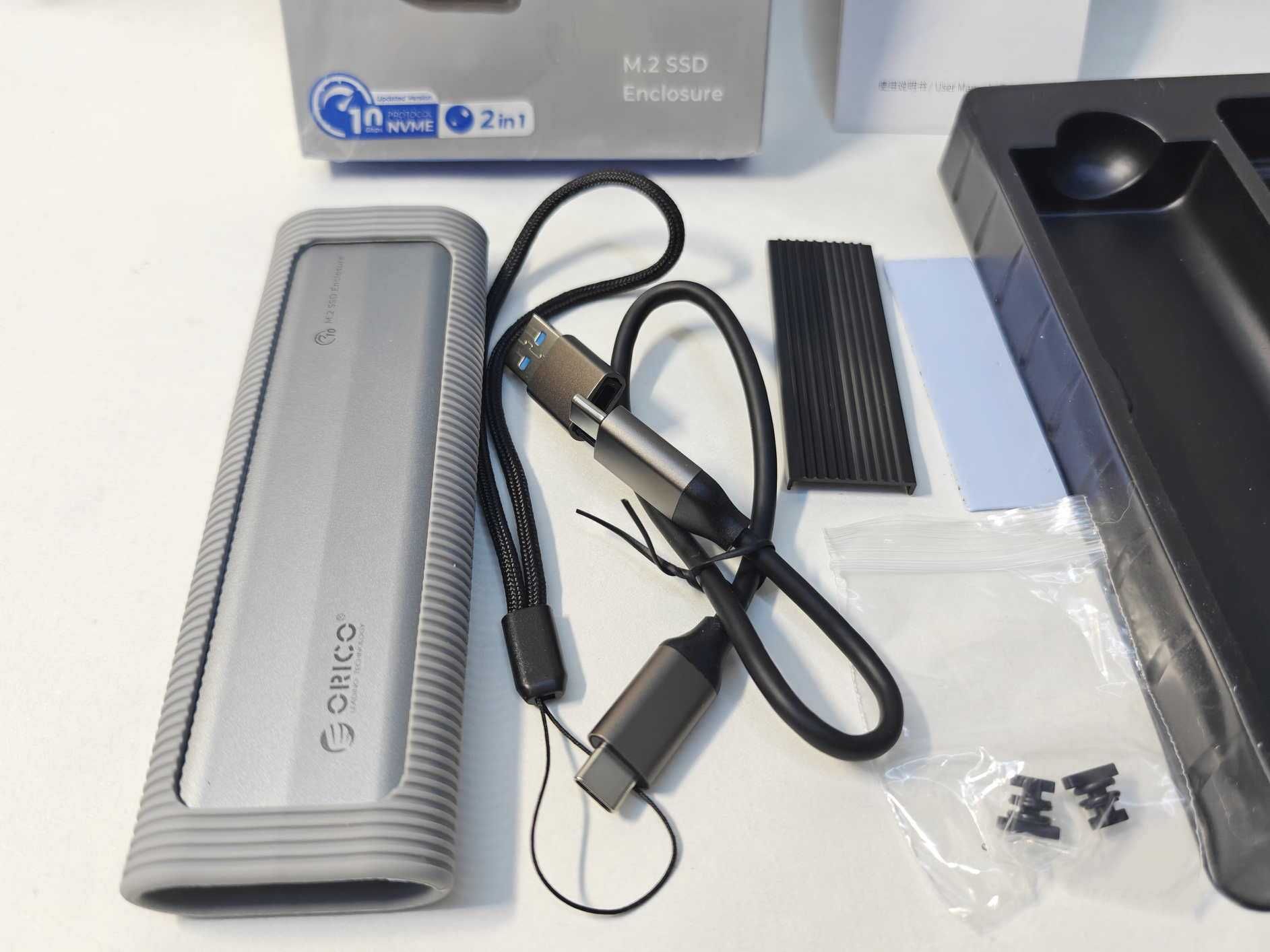 2in1 Orico M2 NVME+SATA PCIe HDDBox SSD карман 10Gbit/s AXM2S-G2-V1-GY