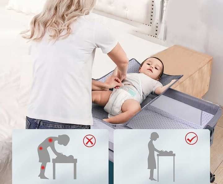 Łóżeczko dostawne mobilne z przewijakiem składane regul. 3 poz kółka