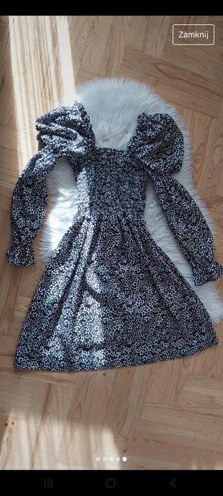 Sukienka mini krótka ze sciągaczem loe bufki bufiaste rekawy