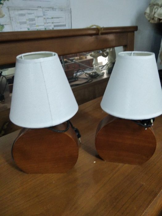 Conjunto Candeeiro de tecto com madeira + 2 candeeiros de mesa de cabe