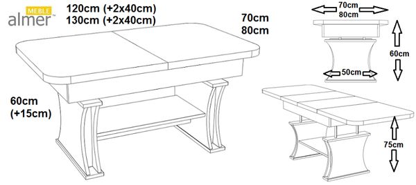 Duży super stabilny stół ławostół ława L07 Wysoki Połysk 130(+2x40)x80